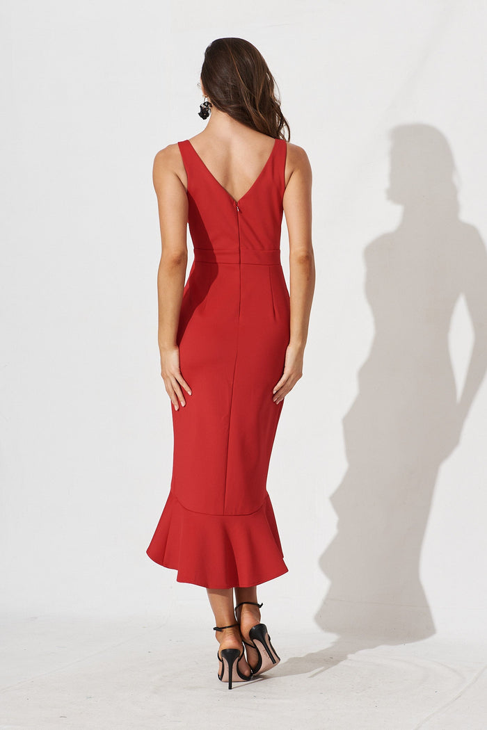 Constantina Midi Dress In Red - back