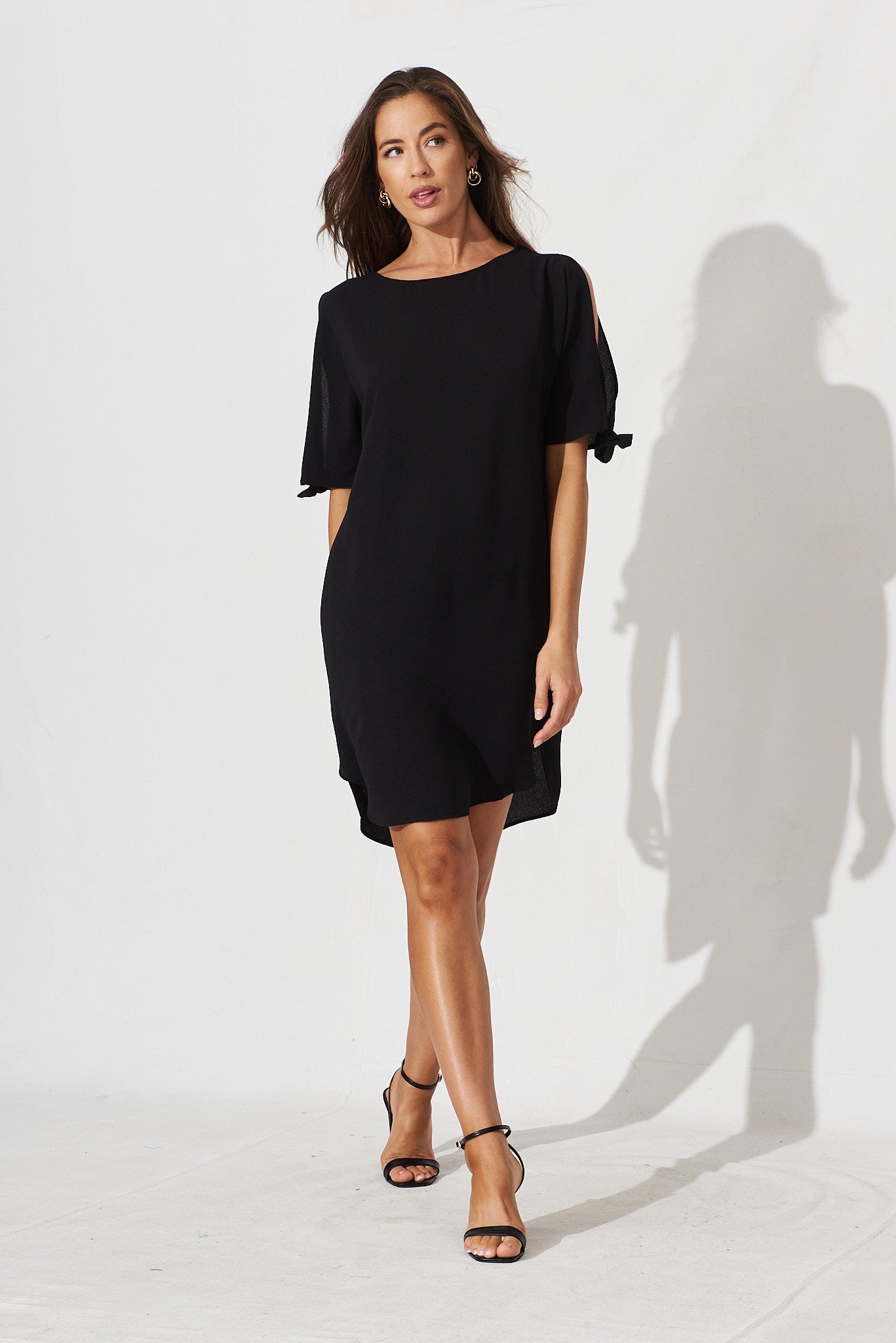 Fiona Shift Dress In Black Crepe - full length