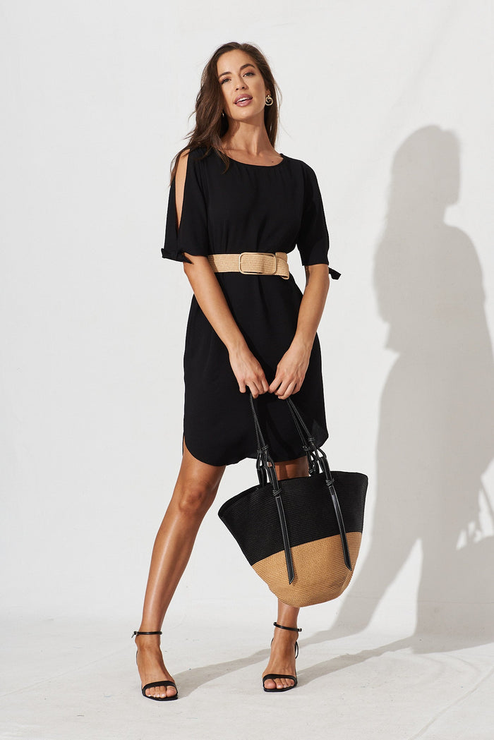 Fiona Shift Dress In Black Crepe - full length