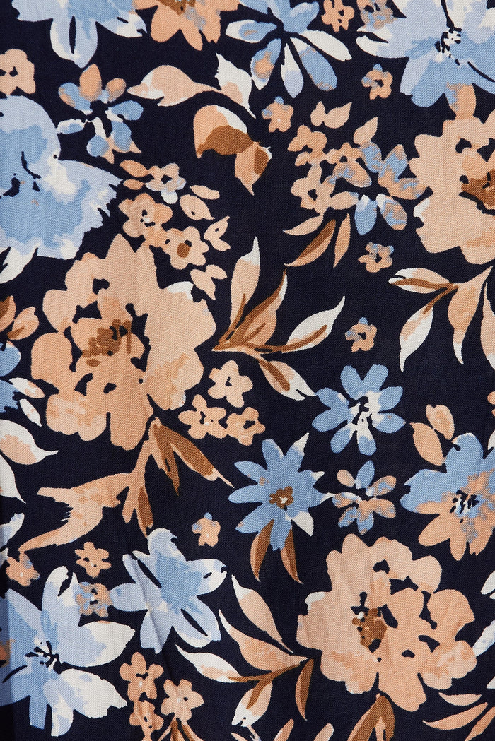 Paulette Maxi Dress In Navy With Blue Floral - fabric