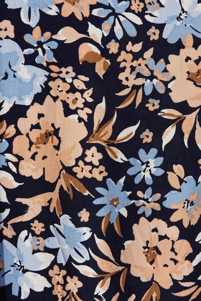 Paulette Maxi Dress In Navy With Blue Floral - fabric