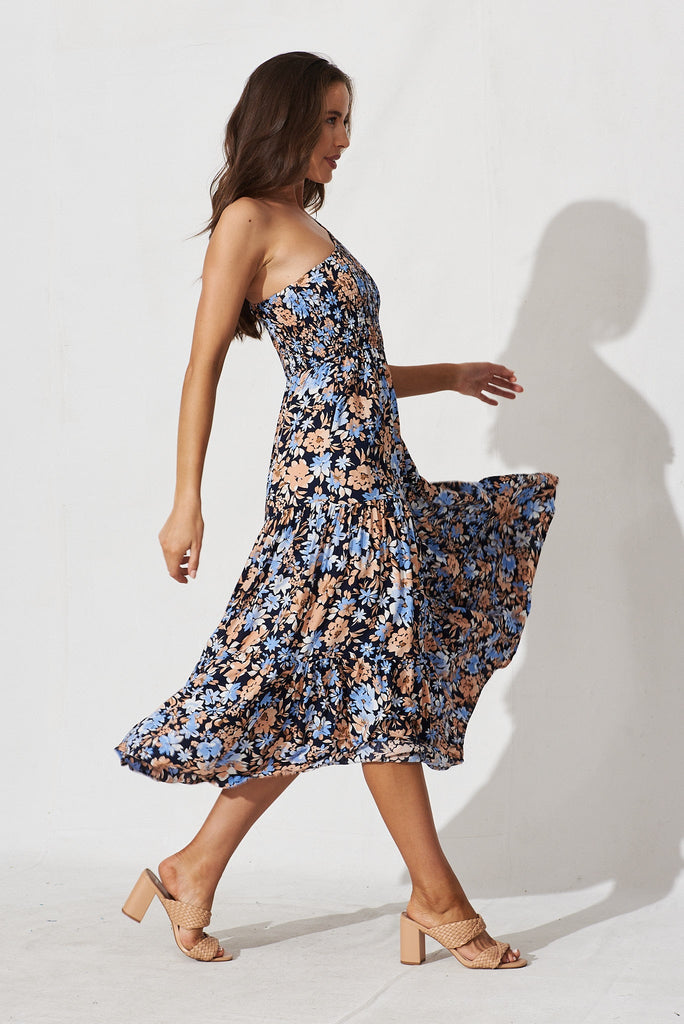 Hannary Midi Dress In Navy With Blue Floral - side