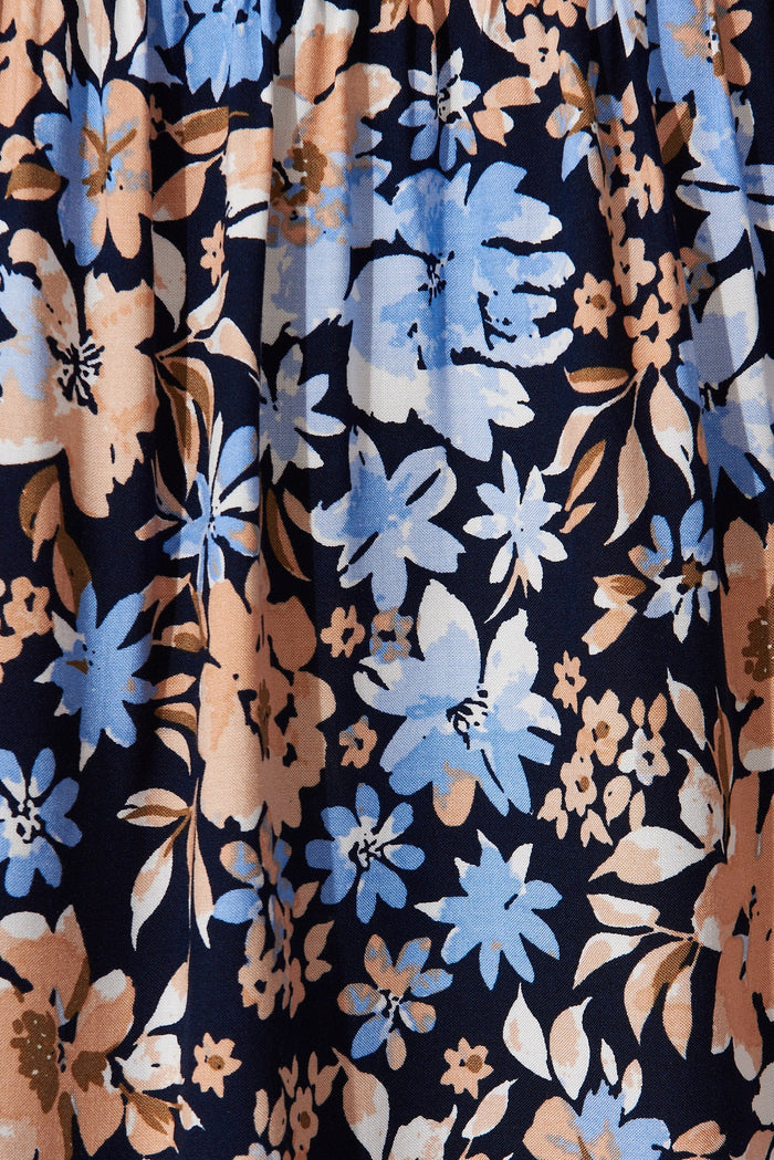 Hannary Midi Dress In Navy With Blue Floral - fabric