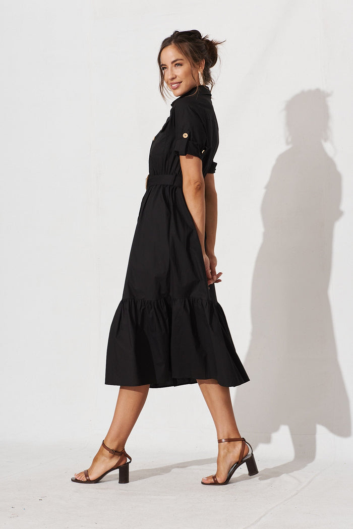 Cornella Midi Shirt Dress In Black Cotton - side