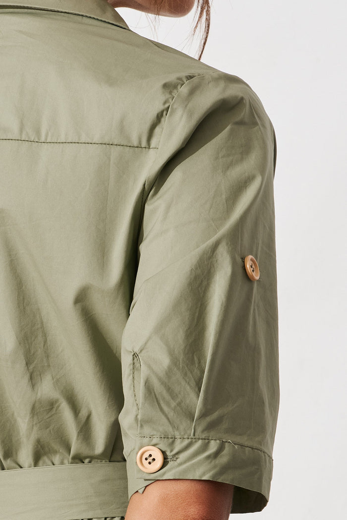 Cornella Midi Shirt Dress In Khaki Cotton - detail