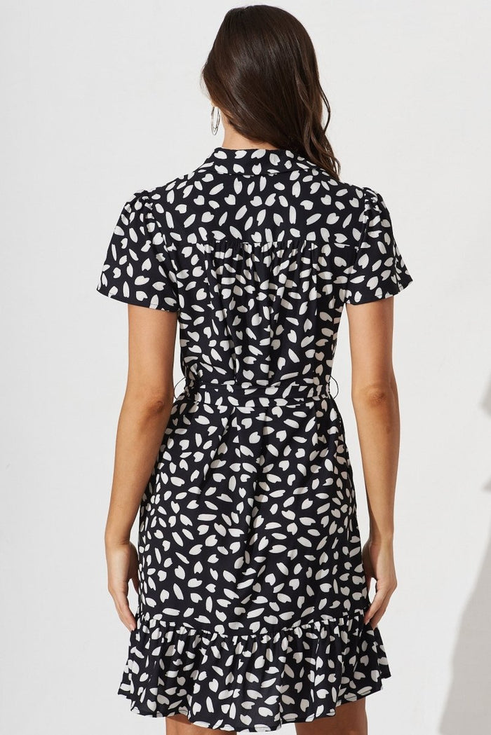 Charlotte Shirt Dress In Black With White Leaf - St Frock (Dev)