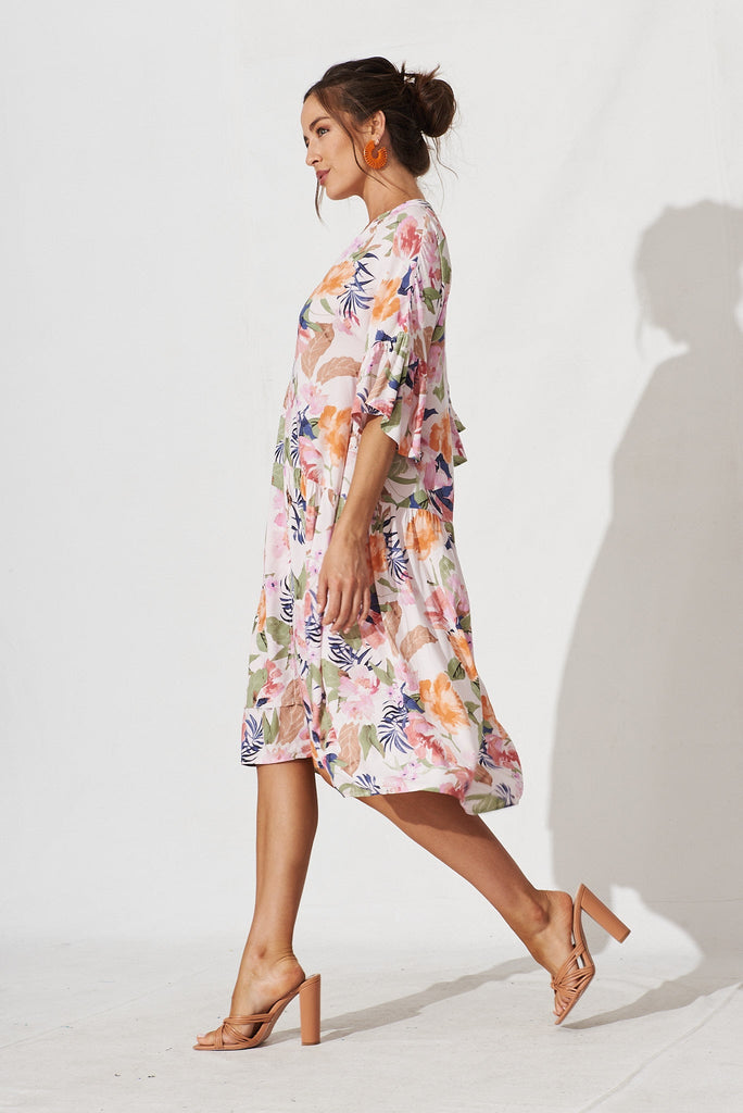 Majorca Midi Smock Dress In Pink With Multi Floral - side