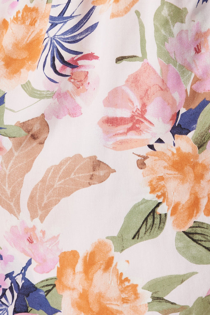 Majorca Midi Smock Dress In Pink With Multi Floral - fabric