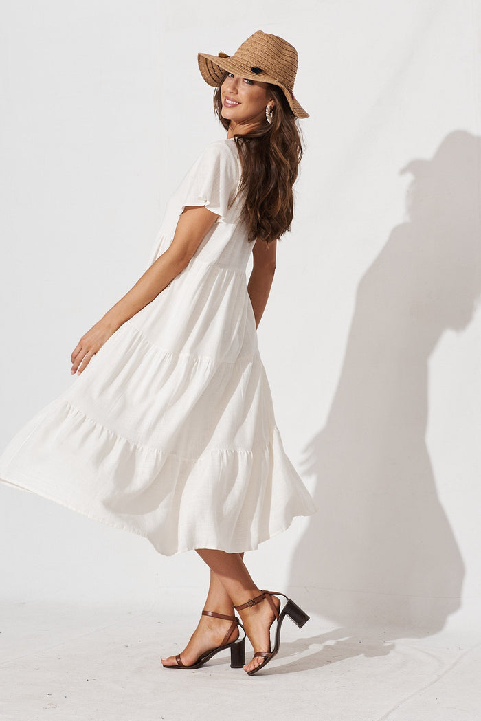 Marvela Midi Shirt Dress In White Linen Blend - side