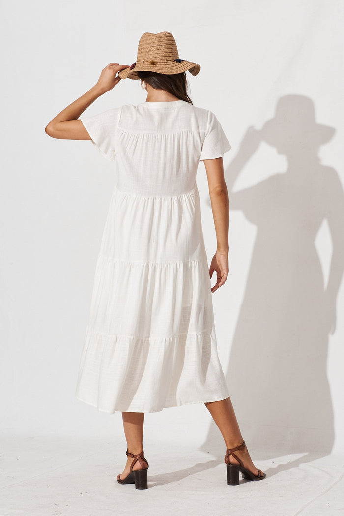 Marvela Midi Shirt Dress In White Linen Blend - back