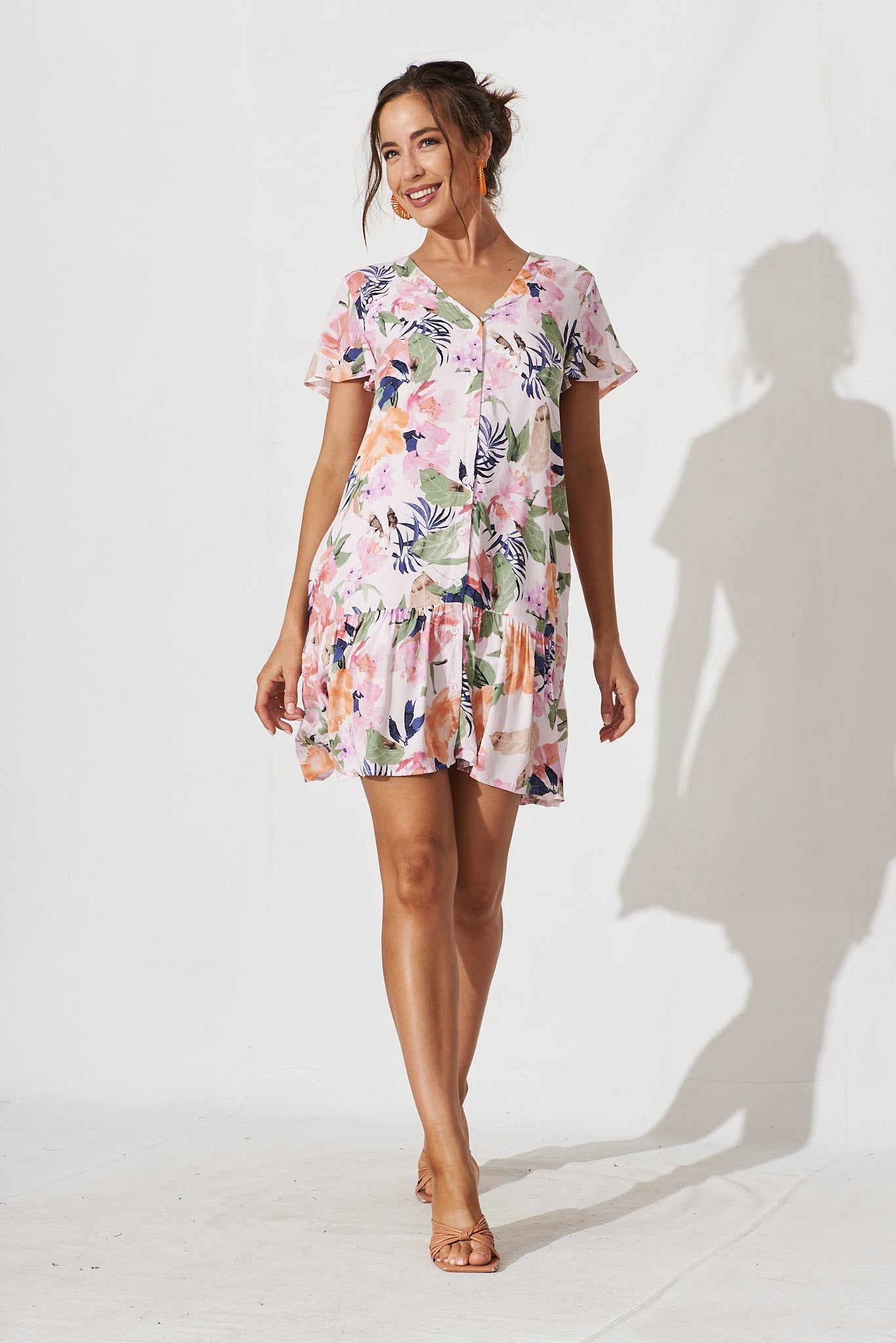 Mariachi Dress In Pink With Multi Floral - full length
