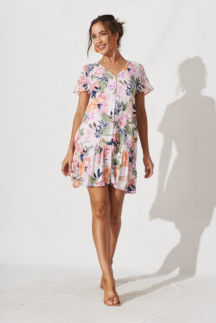 Mariachi Dress In Pink With Multi Floral - full length