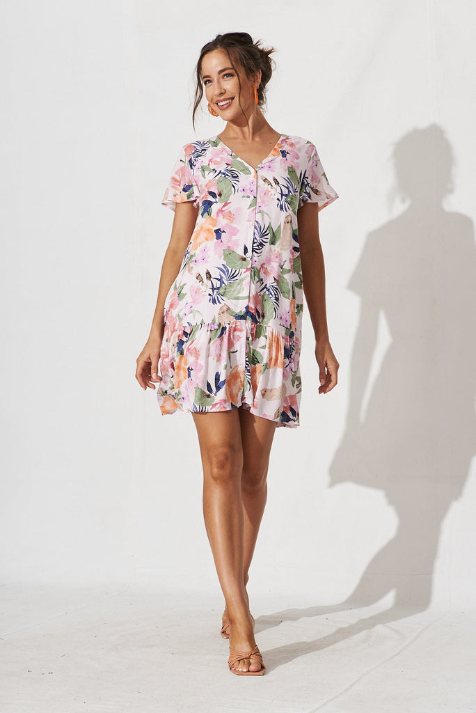 Mariachi Dress In Pink With Multi Floral - full length
