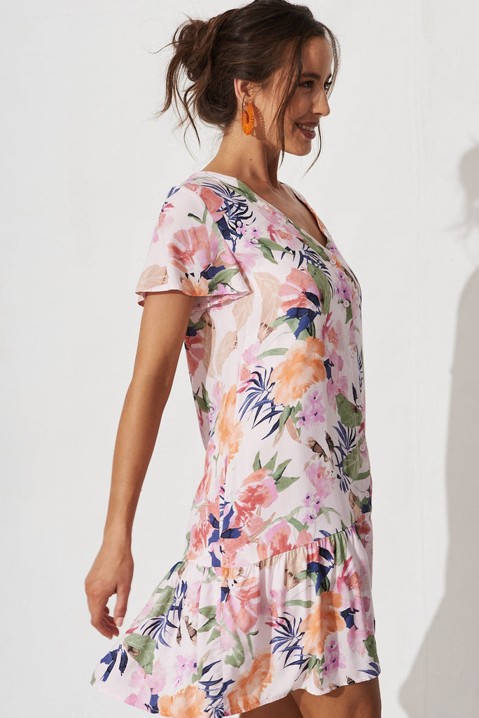 Mariachi Dress In Pink With Multi Floral - side