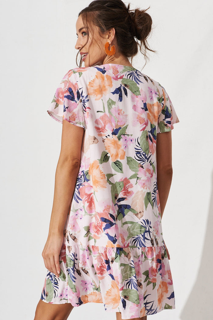 Mariachi Dress In Pink With Multi Floral - back