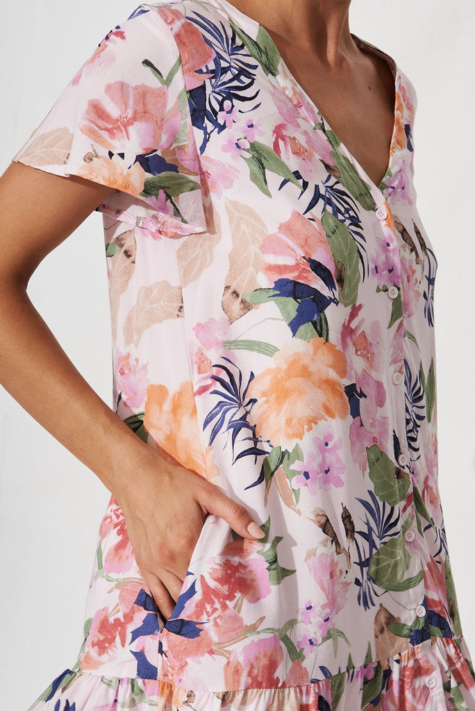 Mariachi Dress In Pink With Multi Floral - detail