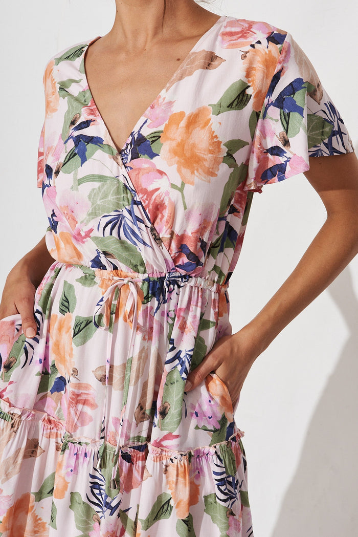 Fresna Midi Dress In Pink With Multi Floral - detail