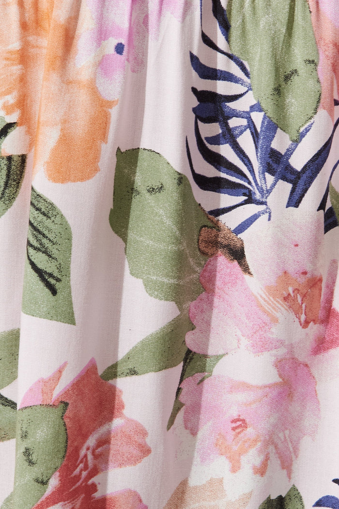 Fresna Midi Dress In Pink With Multi Floral - fabric