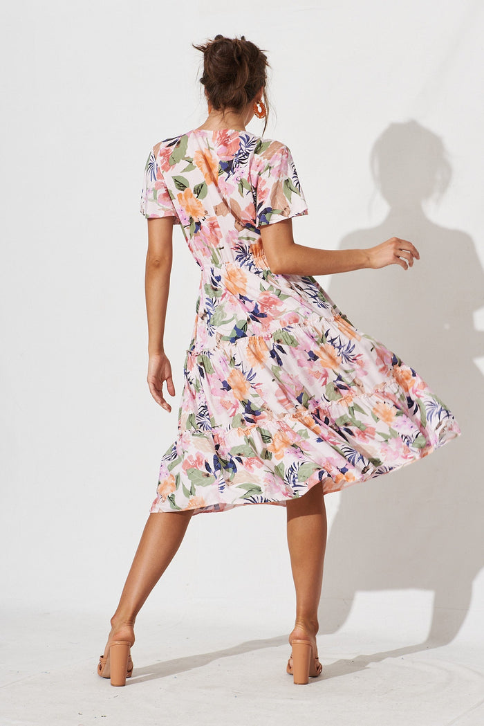Fresna Midi Dress In Pink With Multi Floral - back