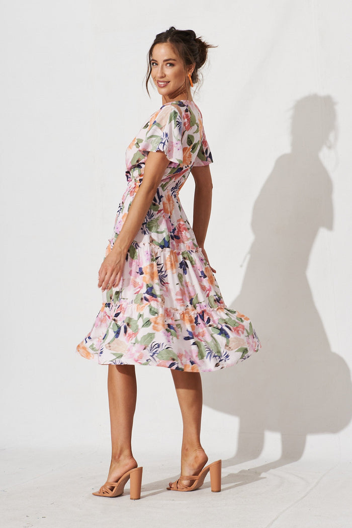 Fresna Midi Dress In Pink With Multi Floral - side