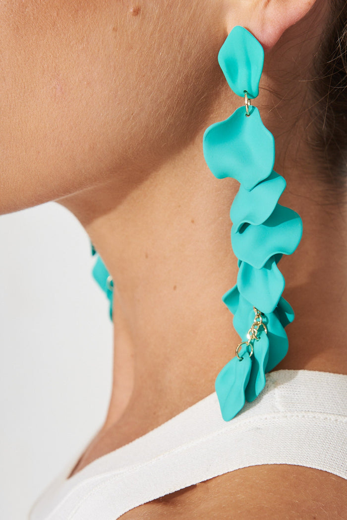 August + Delilah Ante Drop Earrings In Aqua - side close up