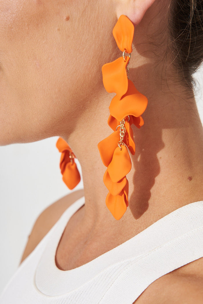 August + Delilah Ante Drop Earrings In Coral - side close up