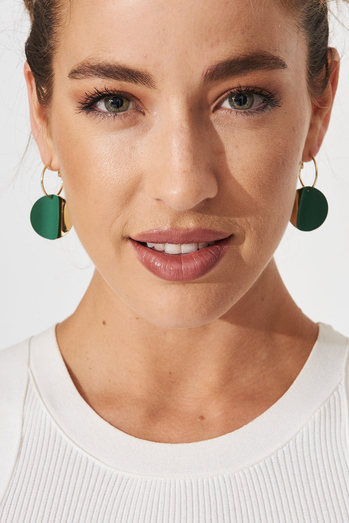 August + Delilah Rosary Earrings In Gold And Green - front