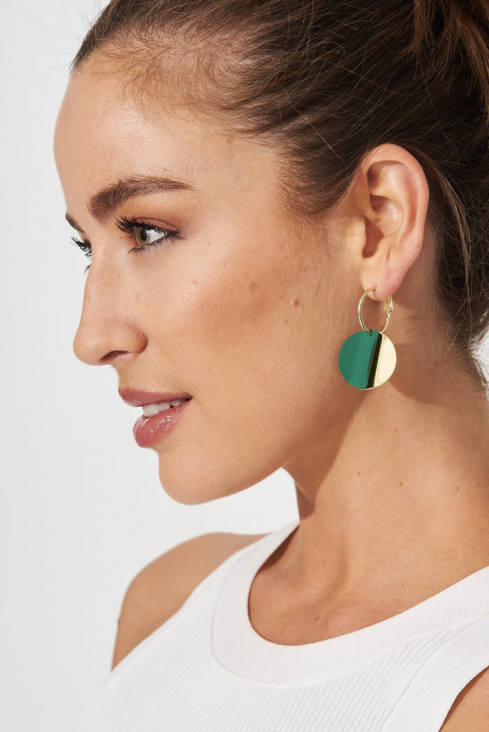 August + Delilah Rosary Earrings In Gold And Green - side