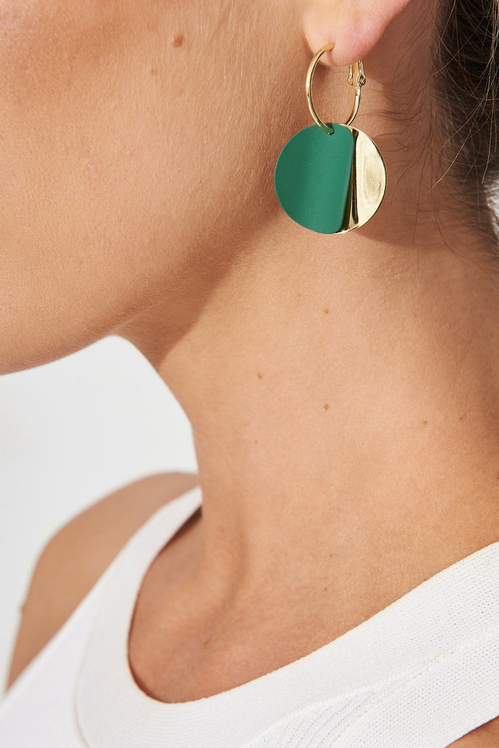 August + Delilah Rosary Earrings In Gold And Green - side close up