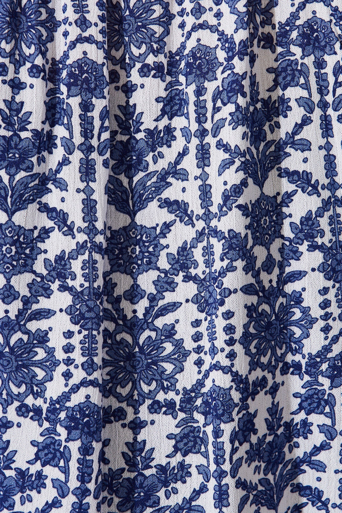 Ohana Top In White With Blue Floral - fabric