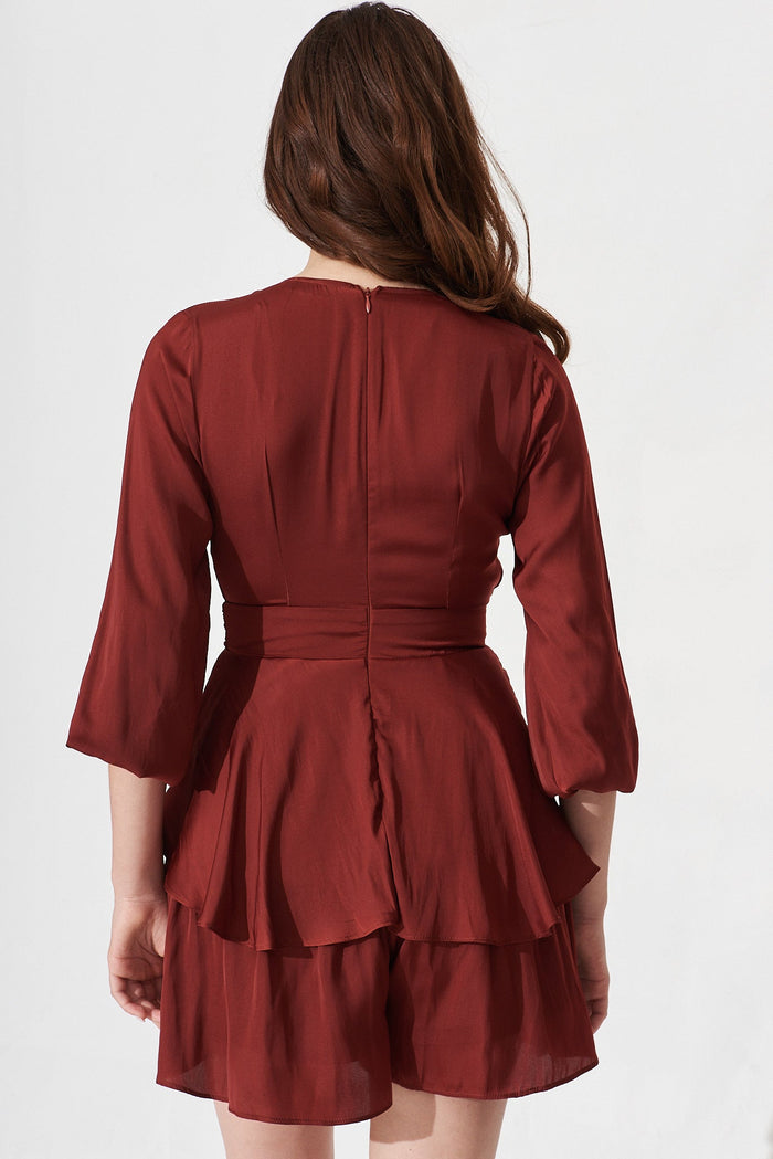 Novara Playsuit In Brown Satin - back