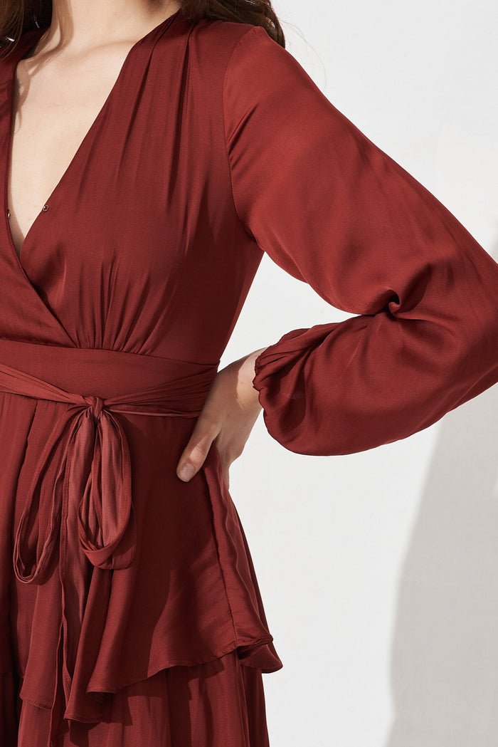 Novara Playsuit In Brown Satin - detail