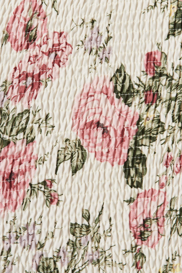 Trueline Dress In White And Pink Floral Chiffon - fabric