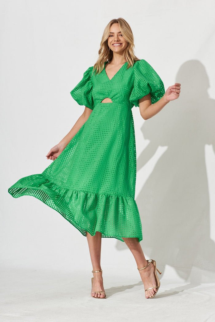 Giulana Midi Dress In Green Organza - full length