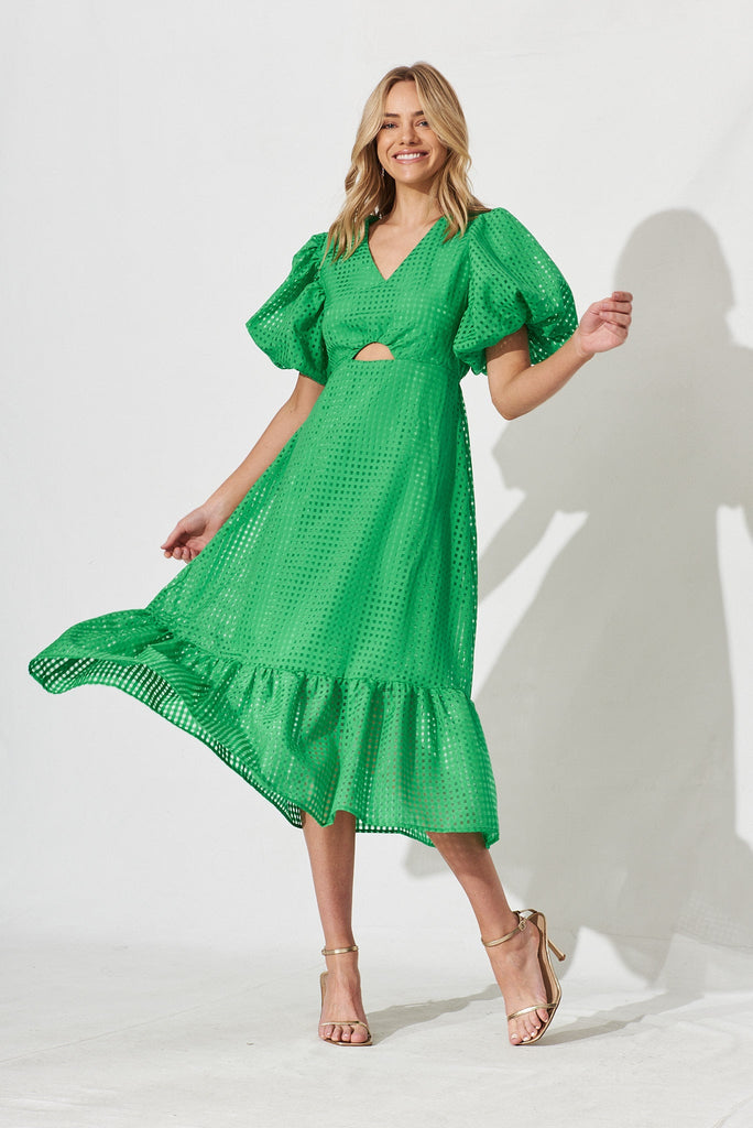 Giulana Midi Dress In Green Organza - full length