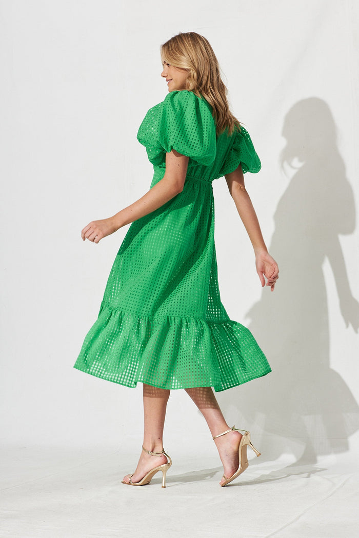 Giulana Midi Dress In Green Organza - side