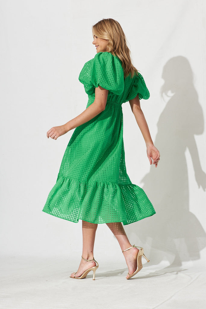 Giulana Midi Dress In Green Organza - side