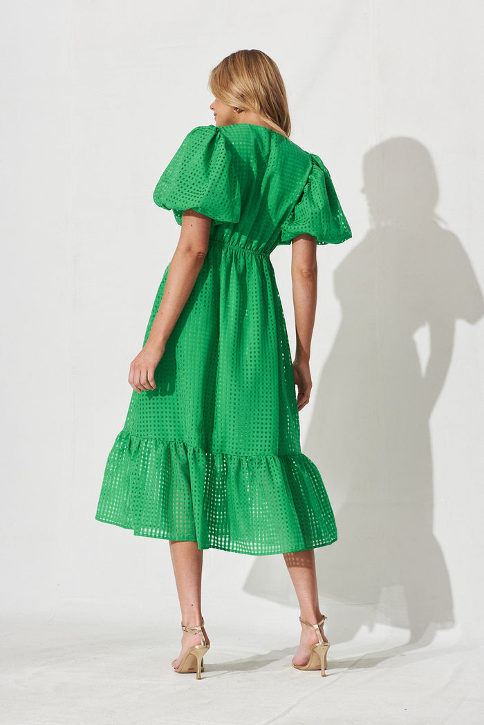 Giulana Midi Dress In Green Organza - back