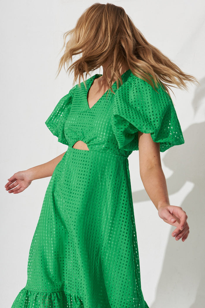 Giulana Midi Dress In Green Organza - front