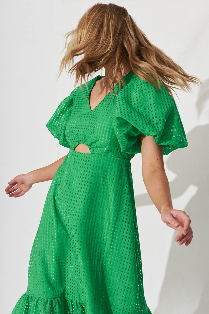 Giulana Midi Dress In Green Organza - front