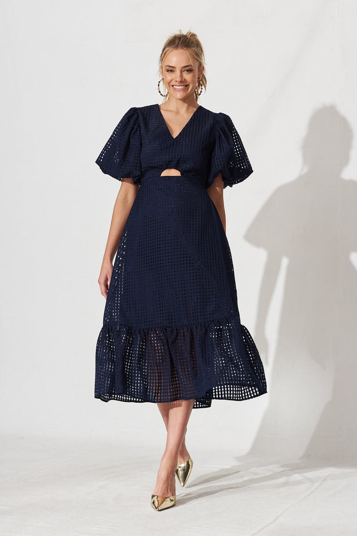 Giulana Midi Dress In Navy Organza - full length