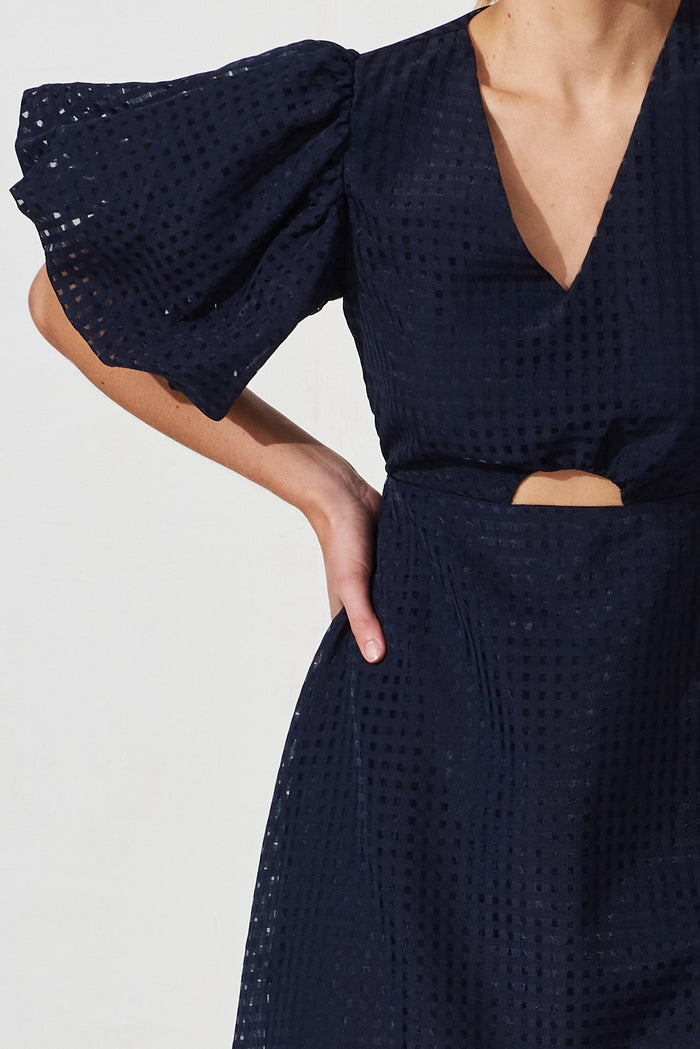 Giulana Midi Dress In Navy Organza - detail