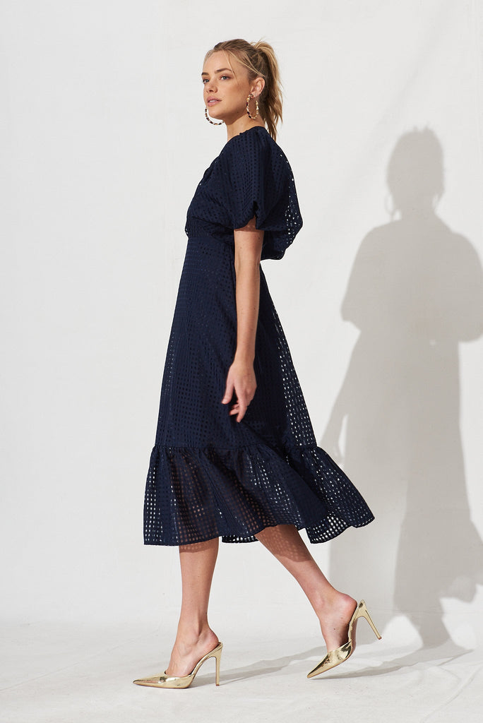 Giulana Midi Dress In Navy Organza - side