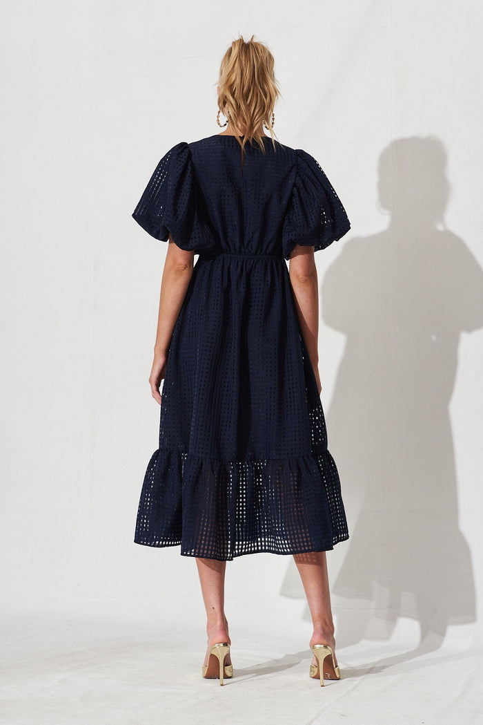 Giulana Midi Dress In Navy Organza - back
