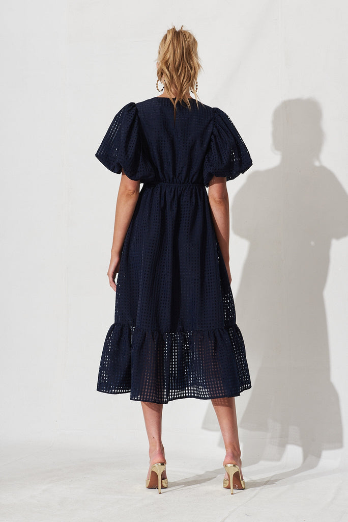 Giulana Midi Dress In Navy Organza - back
