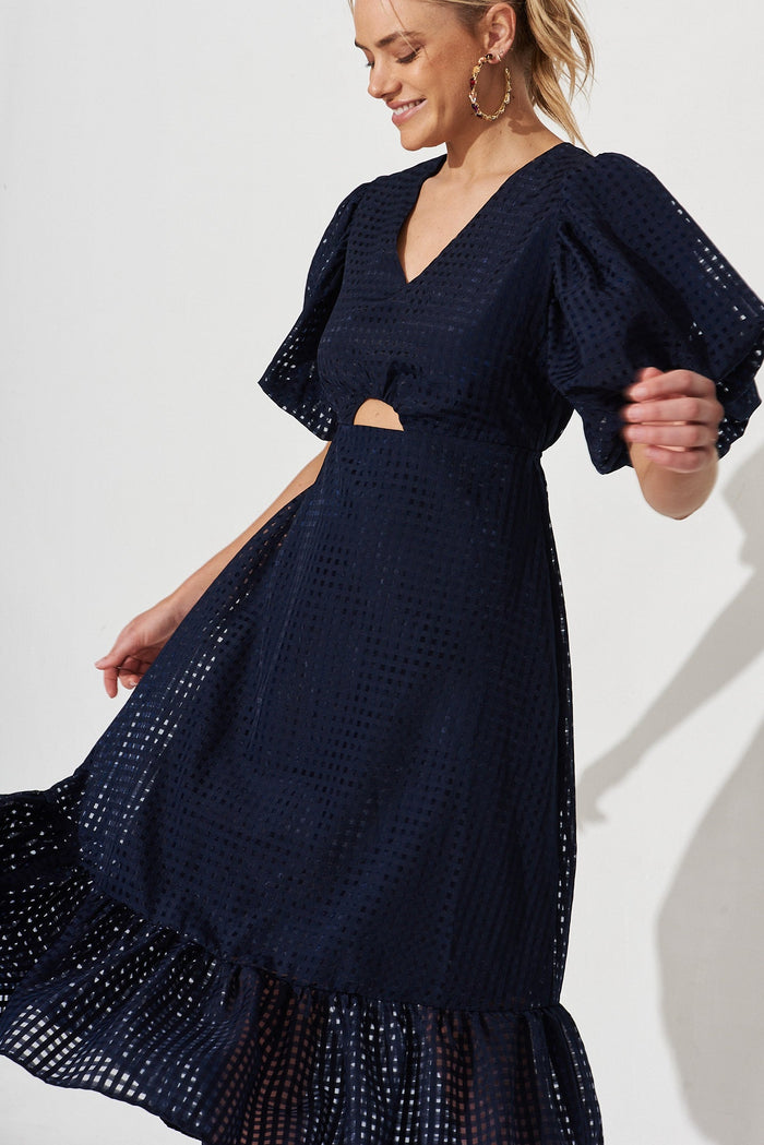 Giulana Midi Dress In Navy Organza - front