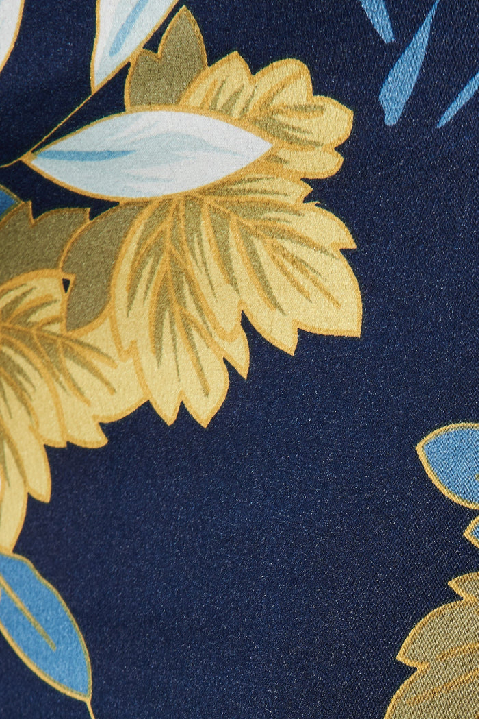 Liah Ruffle Skirt In Navy Floral Satin - fabric