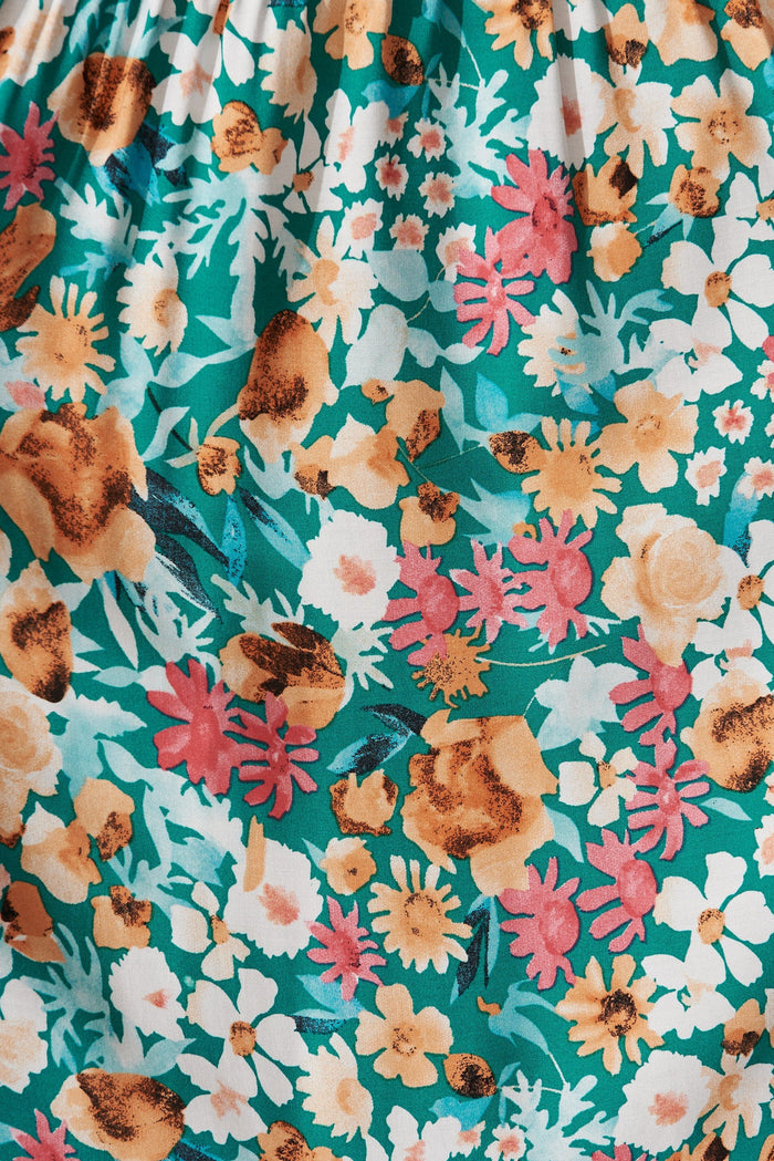 Daryl Maxi Dress In Green With Peach Floral - fabric