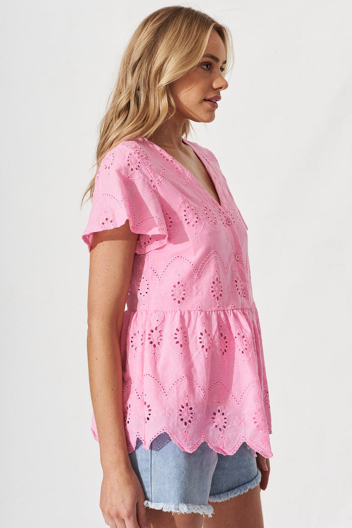 Archa Top In Candy Pink Broderie Cotton - St Frock (Dev)