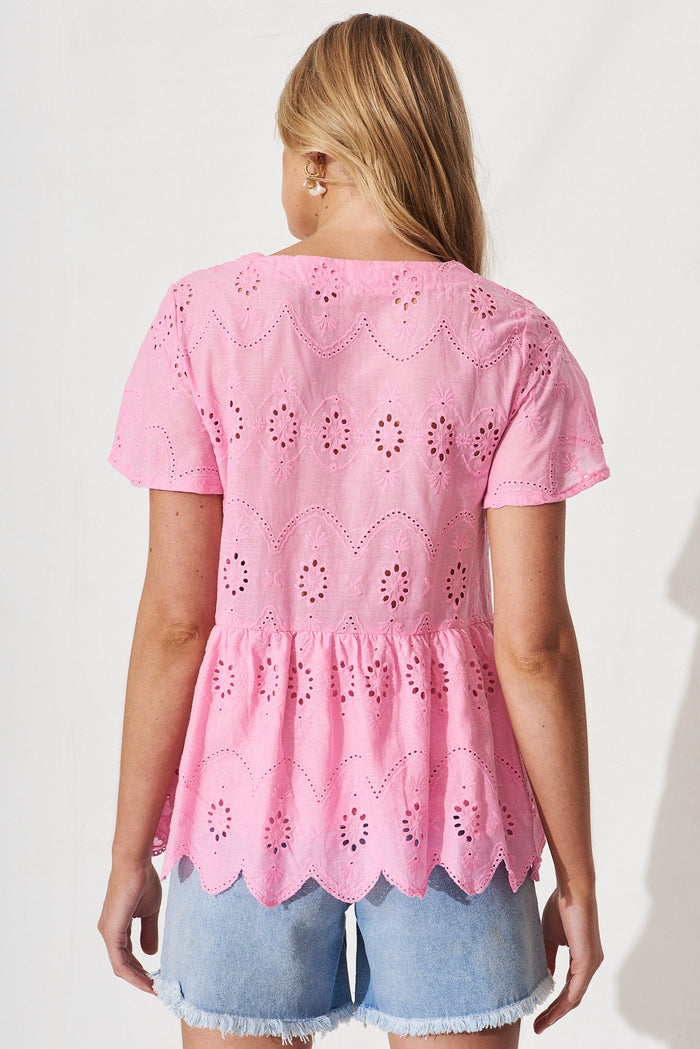 Archa Top In Candy Pink Broderie Cotton - St Frock (Dev)